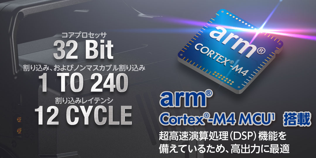 ●arm® Cortex®-M4 MCU1　搭載・超高速演算処理（DSP）機能を備えているため、高出力に最適