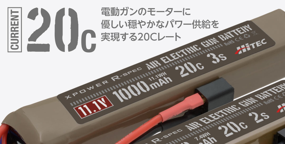 電動ガンのモーターに優しい穏やかなパワー供給を実現する20Cレート