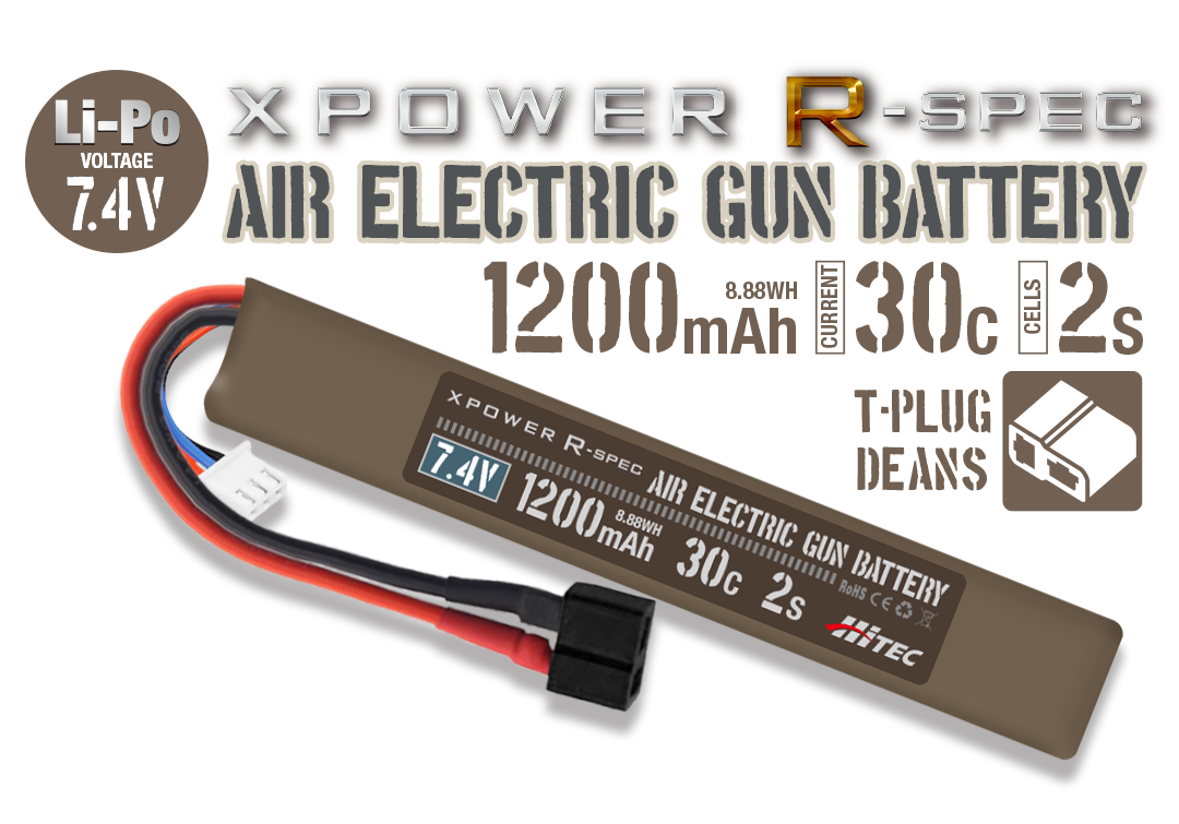 XPOWER R-SPEC AIR ELECTRIC GUN BATTERY Li-Po 7.4V 1200mAh 30C 2S T型ディーンズコネクター