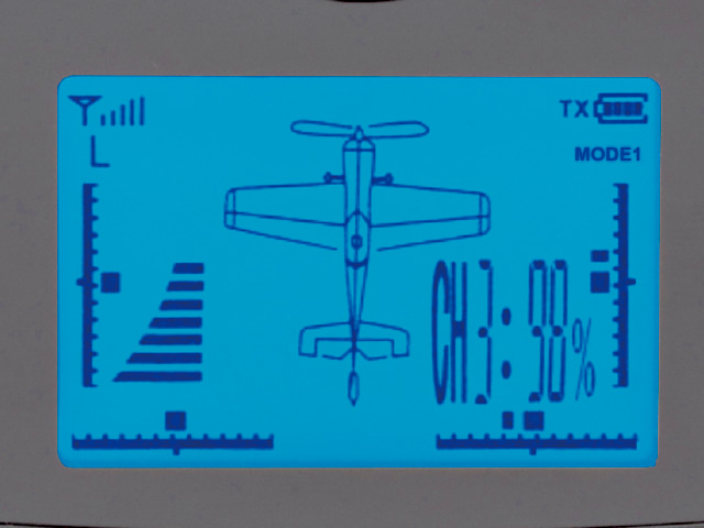 機体の電波受信状態を送信機のLCDにてモニター表示