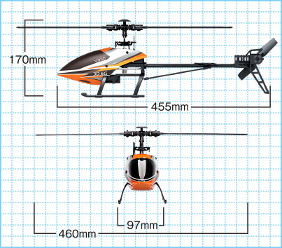 2.4GHz 6ch 3D6Gシステムヘリコプター V950 サイズ