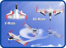 ヘリのように垂直離着陸可能な垂直モード（V-Mode）、圧倒的な安定感の6Gモードと曲技飛行との3Dモードをさまざまなシーンで切り替えフライトが楽しめます